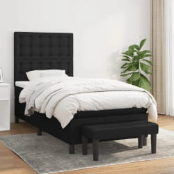 vidaXL Sommier à lattes de lit avec matelas Noir 90x200 cm Tissu - 90 x 200 cm