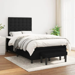 vidaXL Sommier à lattes de lit avec matelas Noir 120x200 cm Tissu - 120 x 200 cm