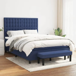 vidaXL Sommier à lattes de lit avec matelas Bleu 140x190 cm Tissu - 140 x 190 cm