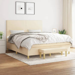 vidaXL Sommier à lattes de lit avec matelas Crème 180x200 cm Tissu - 180 x 200 cm