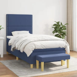 vidaXL Sommier à lattes de lit avec matelas Bleu 90x200 cm Tissu - 90 x 200 cm