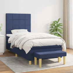 vidaXL Sommier à lattes de lit avec matelas Bleu 90x200 cm Tissu - 90 x 200 cm