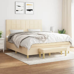 vidaXL Sommier à lattes de lit avec matelas Crème 160x200 cm Tissu - 160 x 200 cm