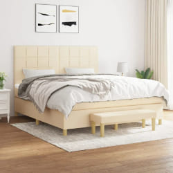 vidaXL Sommier à lattes de lit avec matelas Crème 180x200 cm Tissu - 180 x 200 cm