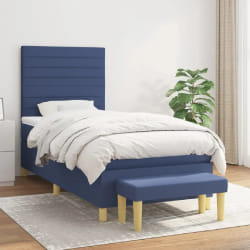 vidaXL Sommier à lattes et matelas 100x200 cm - Bleu tissu