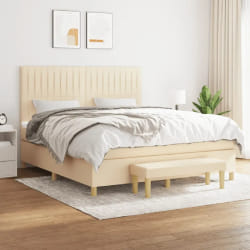 vidaXL Sommier à lattes de lit avec matelas Crème 160x200 cm Tissu - 160 x 200 cm