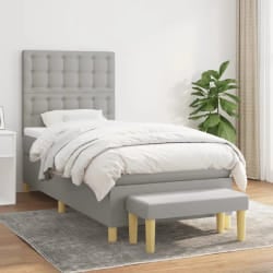 vidaXL Lit tapissier avec matelas 100x200 cm - Gris clair