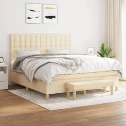 vidaXL Sommier à lattes de lit avec matelas Crème 160x200 cm Tissu - 160 x 200 cm