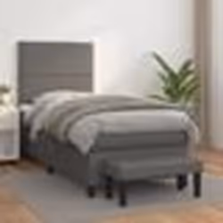 vidaXL Sommier à lattes de lit avec matelas Gris 90x200 cm Similicuir - 90 x 200 cm