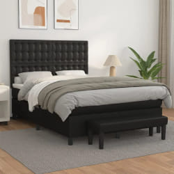 vidaXL Sommier à lattes de lit avec matelas Noir 140x190 cm Similicuir - 140 x 190 cm