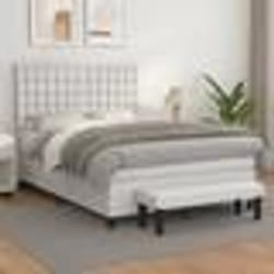 vidaXL Sommier à lattes de lit avec matelas Blanc 140x190cm Similicuir - 140 x 190 cm
