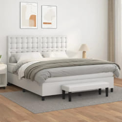 vidaXL Sommier à lattes avec Matelas - Blanc 160x200 cm Similicuir