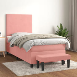 vidaXL Sommier à lattes de lit avec matelas Rose 90x200 cm Velours - 90 x 200 cm