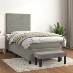 vidaXL Sommier à lattes de lit et matelas Gris clair 100x200cm Velours - 100 x 200 cm