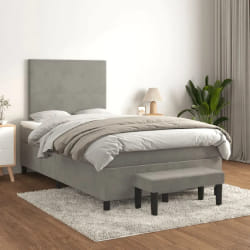 vidaXL Sommier à lattes de lit et matelas Gris clair 120x200cm Velours - 120 x 200 cm