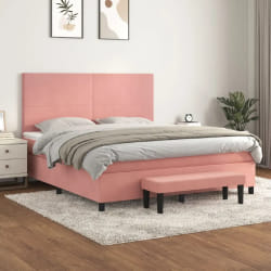 vidaXL Sommier à lattes de lit avec matelas Rose 160x200 cm Velours - 160 x 200 cm