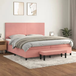 vidaXL Sommier à lattes de lit avec matelas Rose 200x200 cm Velours - 200 x 200 cm