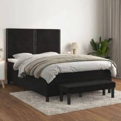 vidaXL Sommier à lattes de lit avec matelas Noir 140x200 cm Velours - 140 x 200 cm