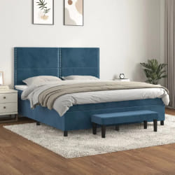 vidaXL Sommier à lattes de lit et matelas Bleu foncé 160x200cm Velours - 160 x 200 cm