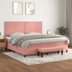 vidaXL Sommier à lattes de lit avec matelas Rose 200x200 cm Velours - 200 x 200 cm