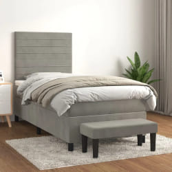 vidaXL Sommier à lattes de lit avec matelas Velours Gris clair 100x200 cm