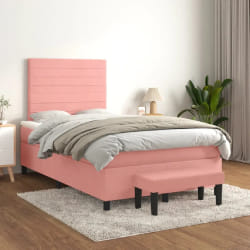 vidaXL Sommier à lattes de lit avec matelas Rose 120x200 cm Velours - 120 x 200 cm
