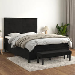 vidaXL Sommier à lattes de lit avec matelas Noir 140x200 cm Velours - 140 x 200 cm