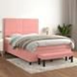 vidaXL Sommier à lattes de lit avec matelas Rose 140x200 cm Velours - 140 x 200 cm
