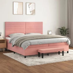 vidaXL Sommier à lattes de lit avec matelas Rose 200x200 cm Velours - 200 x 200 cm