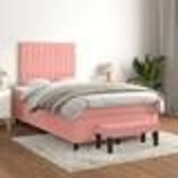vidaXL Sommier à lattes de lit avec matelas Rose 120x200 cm Velours - 120 x 200 cm