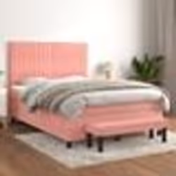 vidaXL Sommier à lattes de lit avec matelas Rose 140x190 cm Velours - 140 x 190 cm