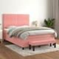 vidaXL Sommier à lattes de lit avec matelas Rose 140x200 cm Velours - 140 x 200 cm