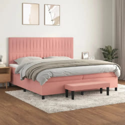 vidaXL Sommier à lattes de lit avec matelas Rose 200x200 cm Velours - 200 x 200 cm