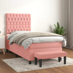 vidaXL Sommier à lattes de lit et matelas Rose 80x200 cm Velours - 80 x 200 cm