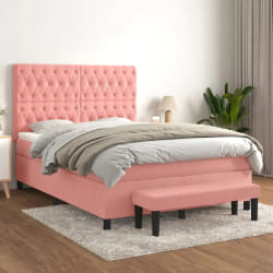 vidaXL Sommier à lattes avec matelas Rose 140x190 cm Velours