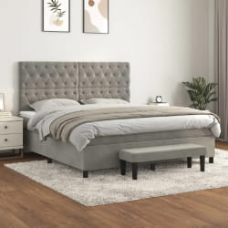 vidaXL Sommier à lattes de lit et matelas Gris clair 160x200cm Velours - 160 x 200 cm