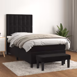 vidaXL Sommier à lattes de lit avec matelas Noir 90x200 cm Velours - 90 x 200 cm