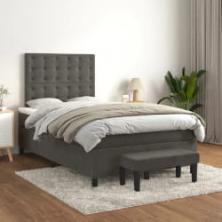vidaXL Lit avec sommier et matelas - 200 cm - Gris foncé