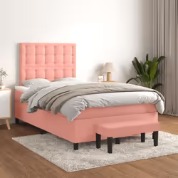 vidaXL Sommier à lattes de lit avec matelas Rose 120x200 cm Velours - 120 x 200 cm
