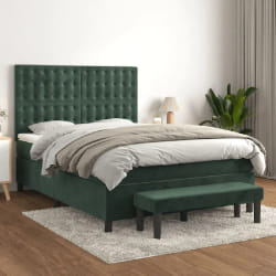 vidaXL Sommier à lattes de lit et matelas Vert foncé 140x190cm Velours - 140 x 190 cm