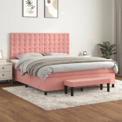vidaXL Sommier à lattes de lit avec matelas Rose 160x200 cm Velours - 160 x 200 cm