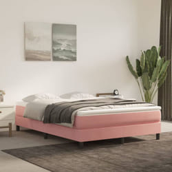 vidaXL Sommier à lattes de lit avec matelas Rose 140x200 cm Velours - 140 x 200 cm