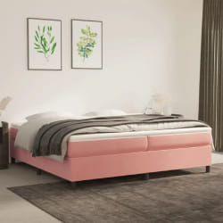 vidaXL Sommier à lattes de lit avec matelas Rose 200x200 cm Velours - 200 x 200 cm