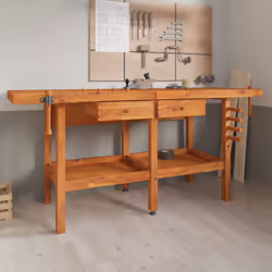 Cet établi en bois est parfait pour tous les travaux dans le garage, l'atelier et la remise, grâce à son cadre solide et robu ...