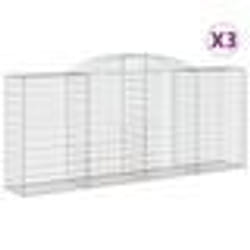 vidaXL Paniers à gabions arqués 3 pcs 300x50x120/140 cm fer galvanisé