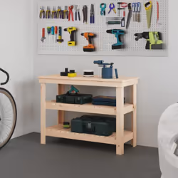 Ce banc de travail en bois est un supplément pratique à votre espace de vie. Bois massif de pin : le bois de pin massif est u ...