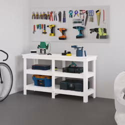 Ce banc de travail en bois est un supplément pratique à votre espace de vie. Bois massif de pin : le bois de pin massif est u ...
