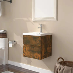 vidaXL Meuble lavabo avec bassin intégré - Chêne fumé