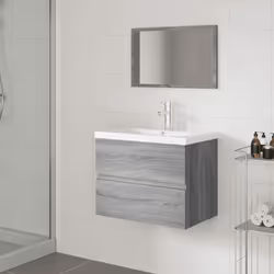 Cet ensemble de meubles de salle de bain, avec un espace de rangement spacieux, est un excellent supplément à votre salle de ...