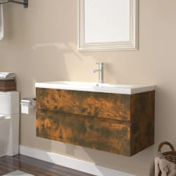 vidaXL Meuble Lavabo Chêne Fumé avec Bassin Intégré